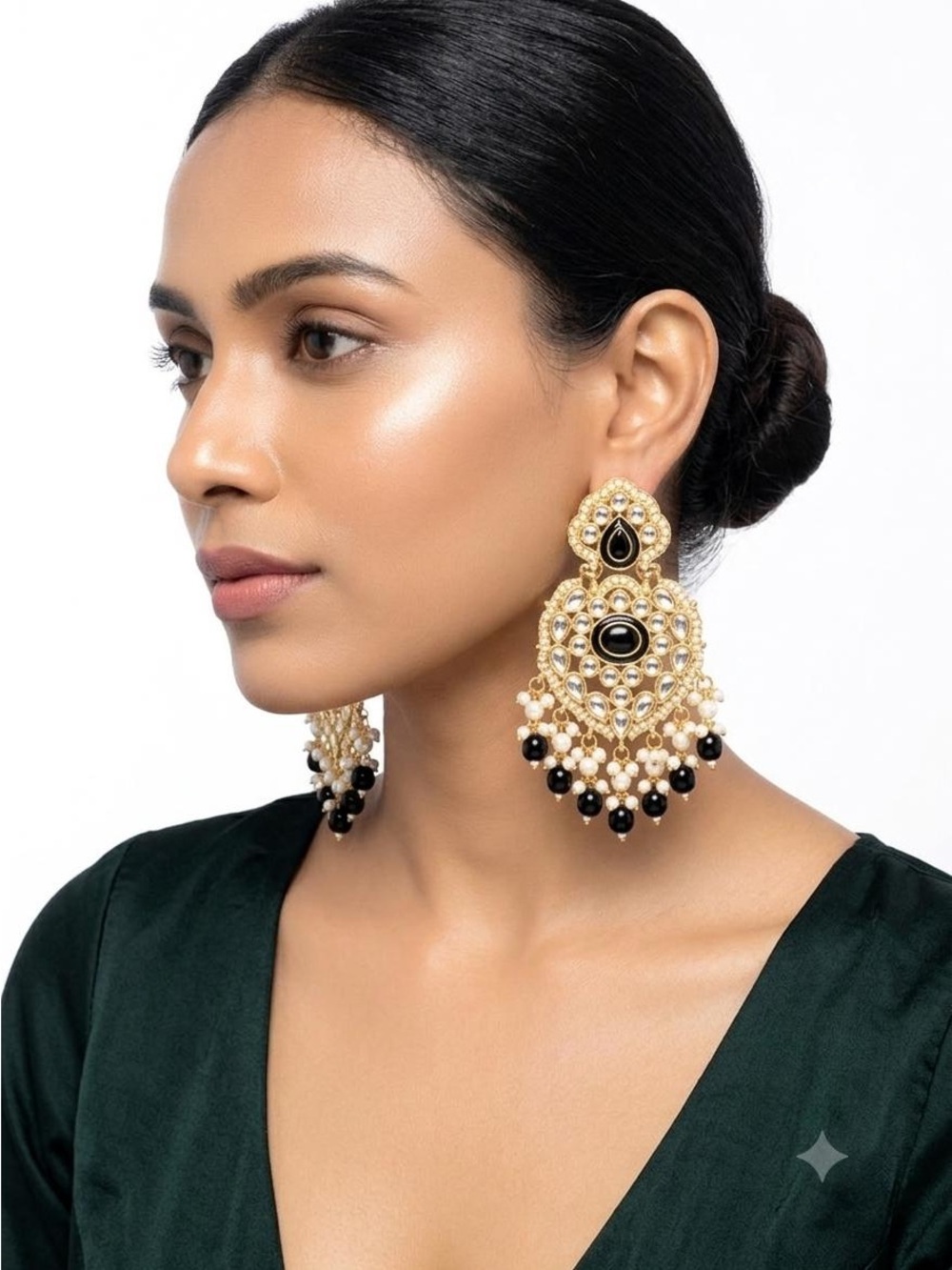 Gold and Black Statement Chandbali Earrings - Elegant Women Jewelry